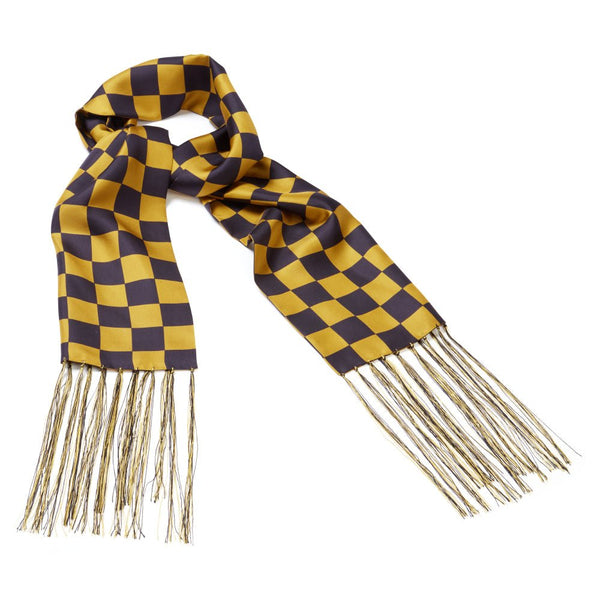 100% SILK MOTORCYCLE SCARF - CHEQUERED BLACK & GOLD - Speedwear Ltd