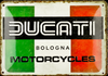 Ducati logo with Italian flag design on a rectangular sign.