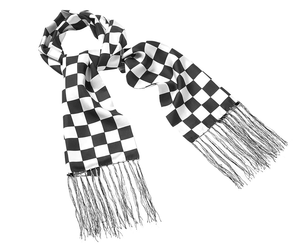 100% SILK MOTORCYCLE SCARF - CHEQUERED BLACK & WHITE - Speedwear Ltd