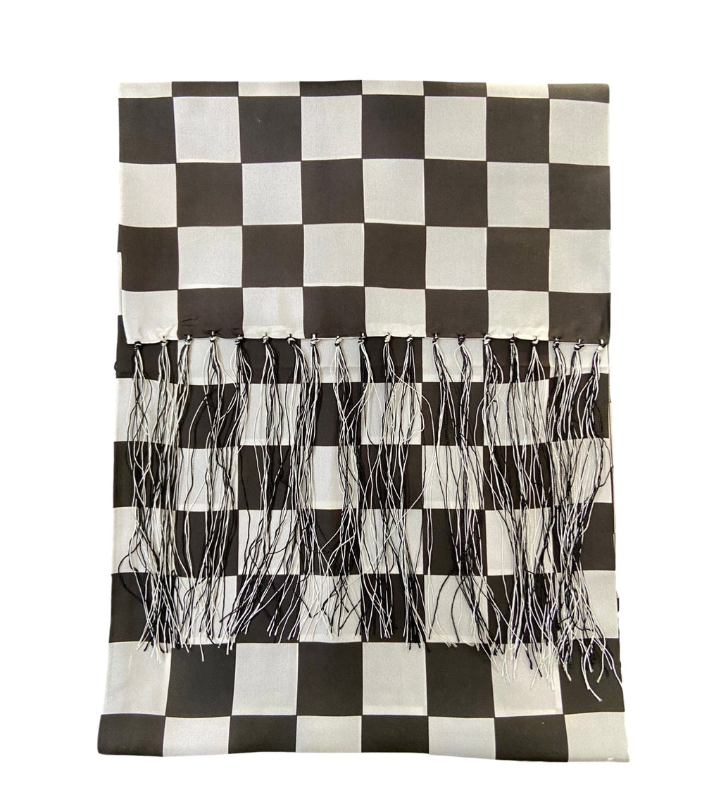 100% SILK MOTORCYCLE SCARF - CHEQUERED BLACK & WHITE - Speedwear Ltd