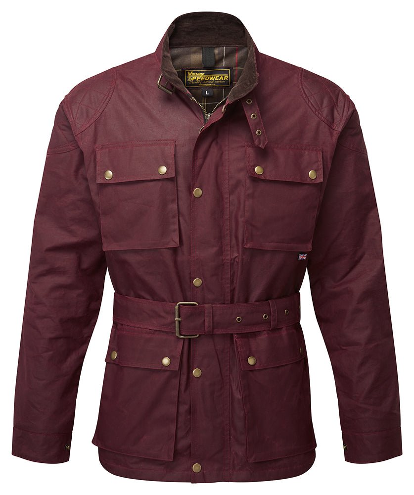 OXBLOOD RED CLASSIC WAX COTTON MOTORCYCLE JACKET